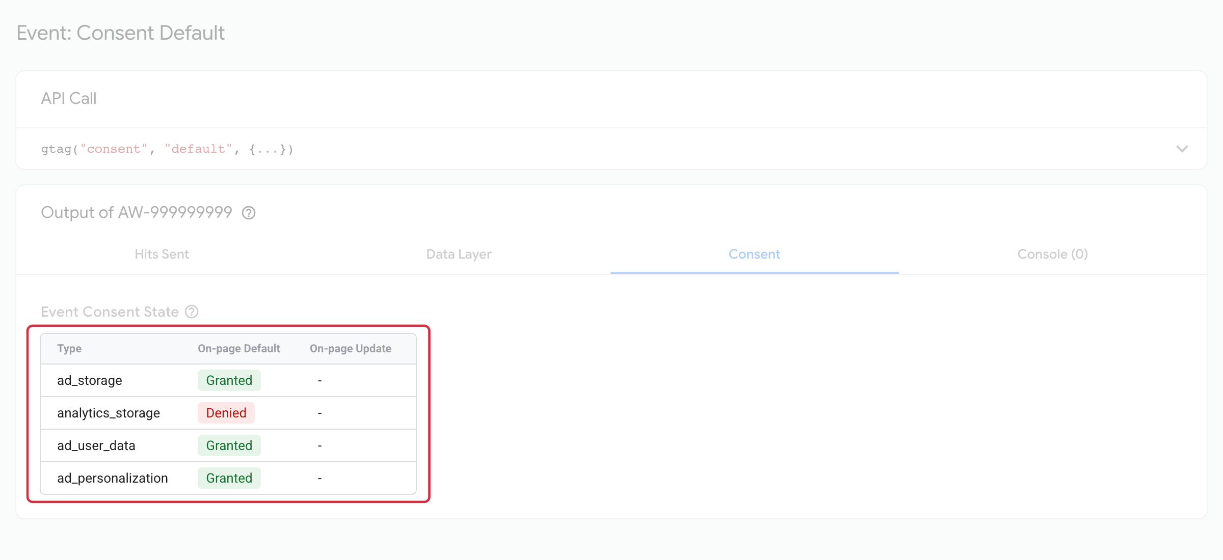 Consent states in Tag Assistant: check all four signals for the session&rsquo;s choices.