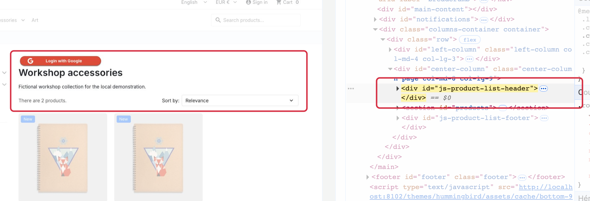 Native inspection of #js-product-list-header and the corresponding Workshop accessories category