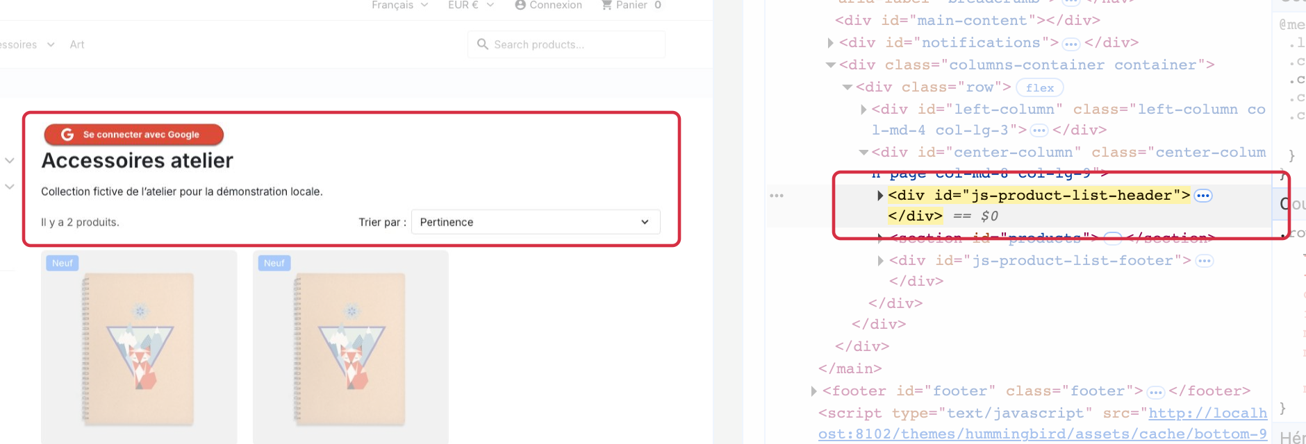 Inspection native de #js-product-list-header et cat&eacute;gorie Accessoires atelier correspondante