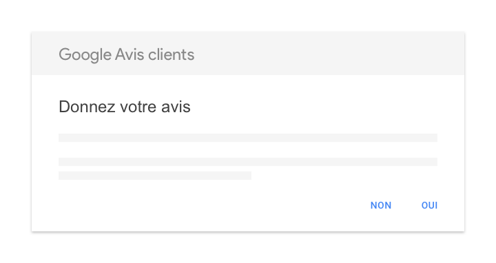 Illustration officielle Google : demande de participation Google Avis clients avec les choix NON et OUI
