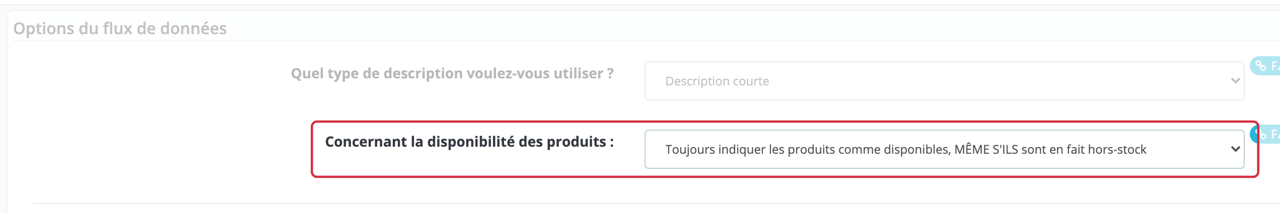 Options du flux de donn&eacute;es : libell&eacute; complet du mode toujours disponible, sous le choix de description