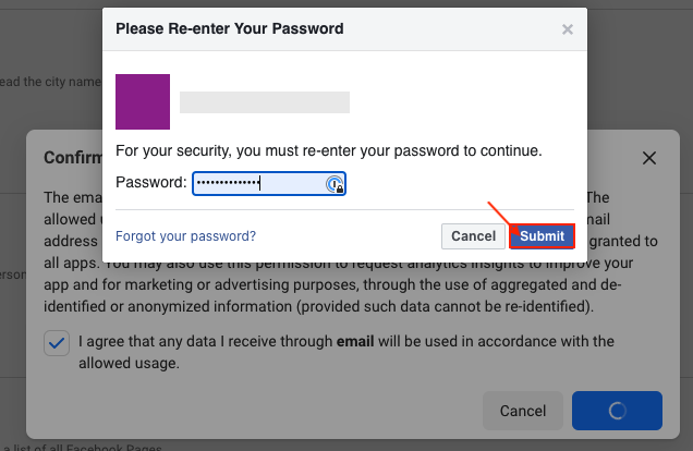 Why are the email addresses of the Facebook login button users not being  retrieved correctly?