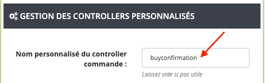 Capture d'écran : champ controller personnalisé