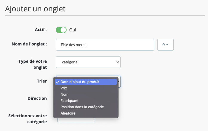 Capture d'écran : choix du tri